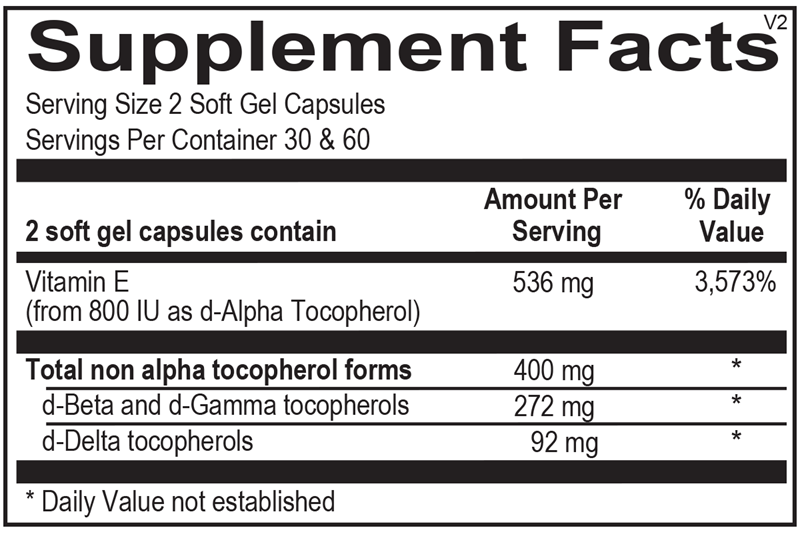 Natural Vitamin E Mixed Tocopherols supplement facts image
