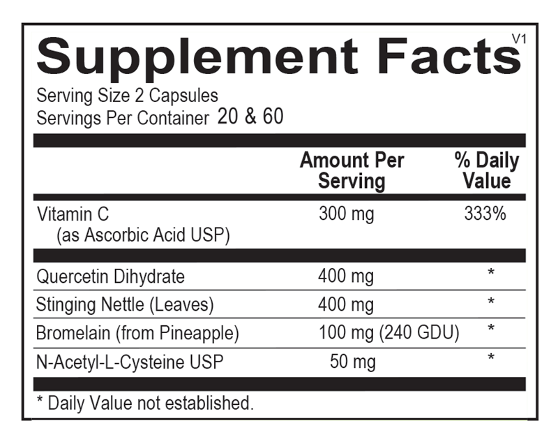 Natural D-Hist supplement facts image