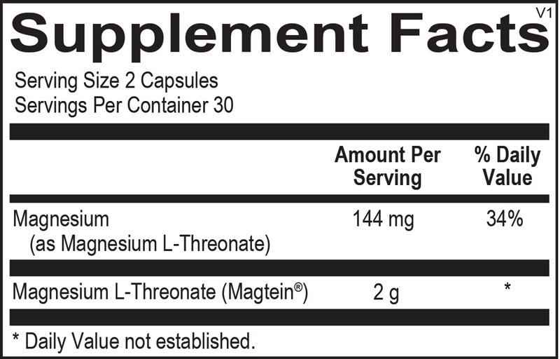 Mag Threonate  supplement facts image